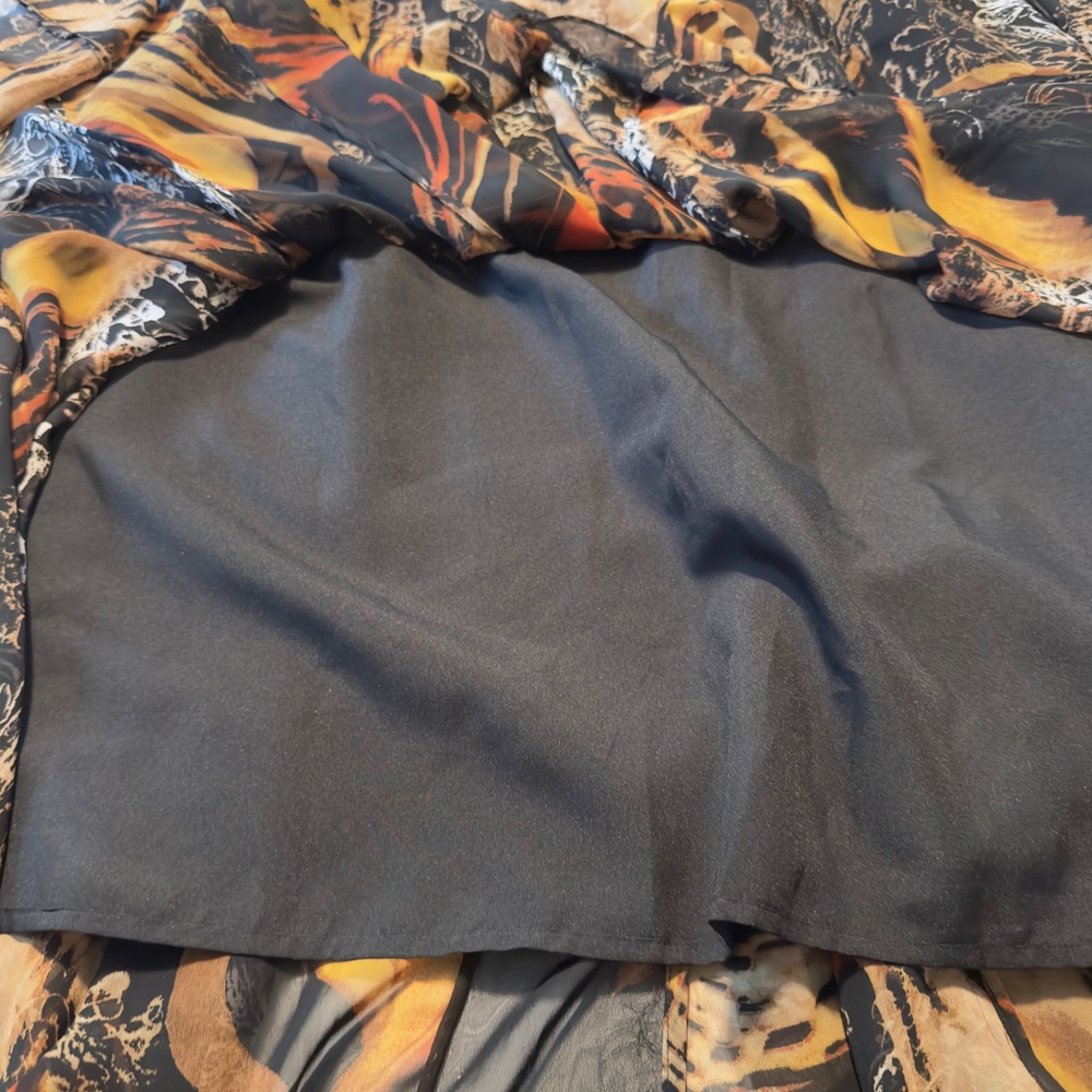 Sandy Starkman Animal Print Maxi Skirt Beaded Waistband Orange Brown Large Boho - Picture 10 of 11